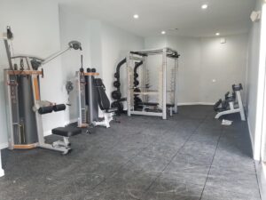 A selection of weight lifting equipment.