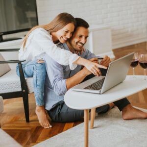 happy couple searching for apartments