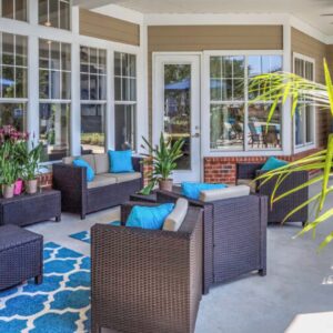 Riverwalk patio with furniture